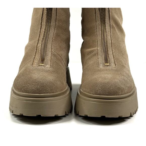 Allsaints Ophelia Chunky Beige Suede Platform Chelsea Boot Zip Womens US 7 EU 37 - Picture 3 of 10